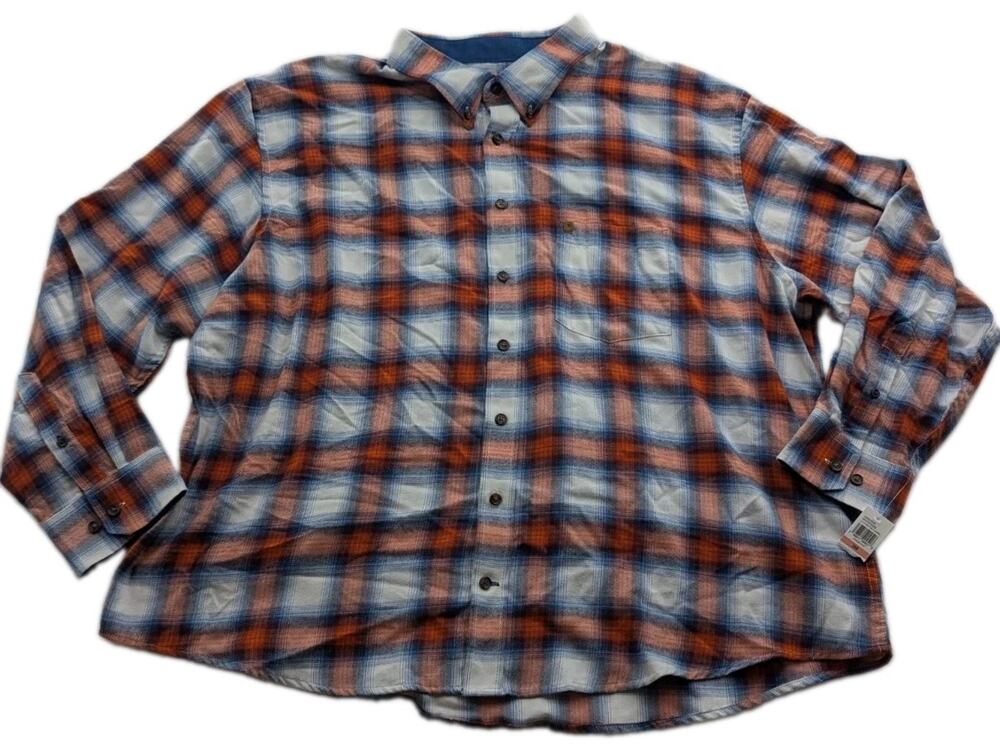 Izod Stratton Flannel Shirt Men 3XB 3X Big Orange Rust Plaid Button-Up Shirt NWT
